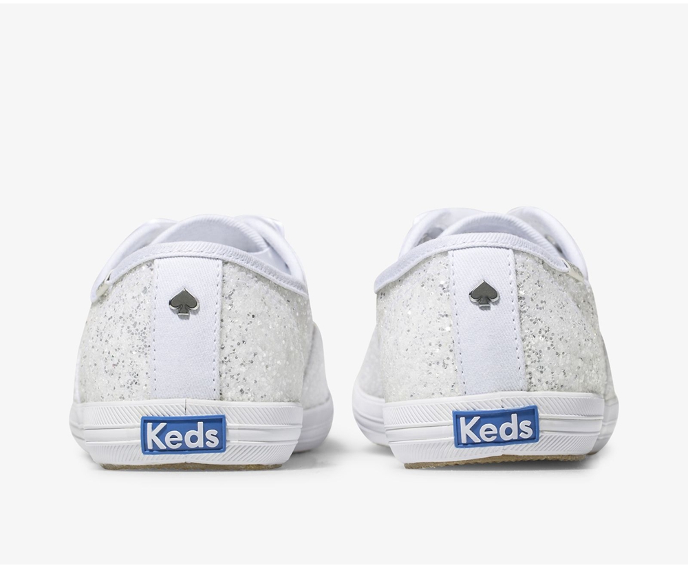 Womens Keds Sneakers - Kate Spade new york Champion Glitter - White - 0279-RCQXZ